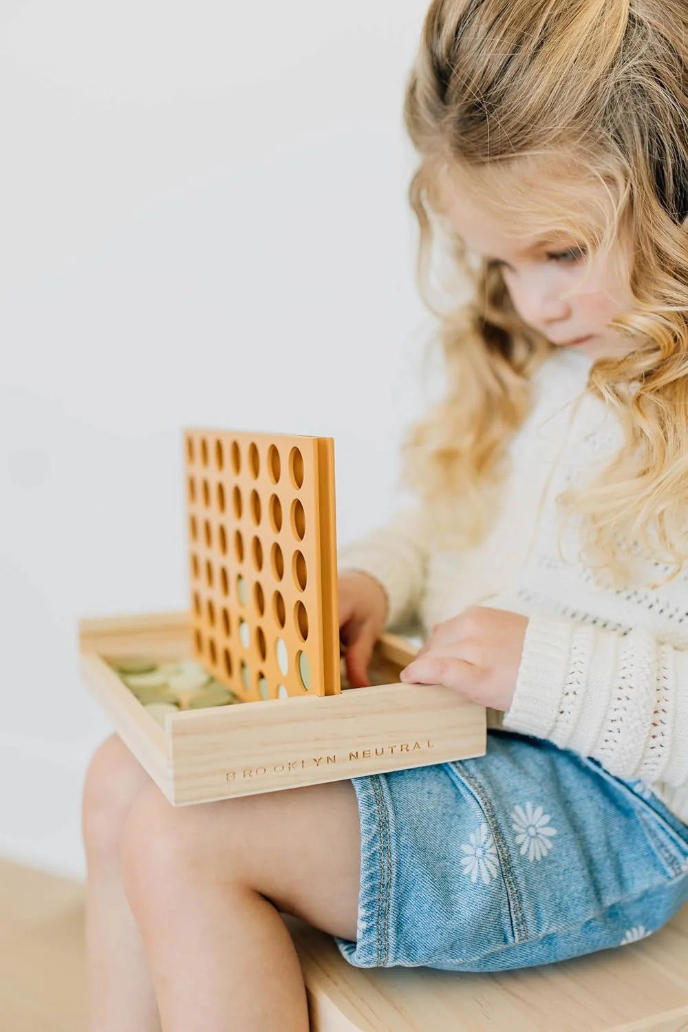 Elevate Your Game Nights with the Neutral Wooden Four-in-a-Row: A Stylish Two-Player Montessori Board Game for All Ages, Perfect for Coffee Table Décor and Thoughtful Gifts