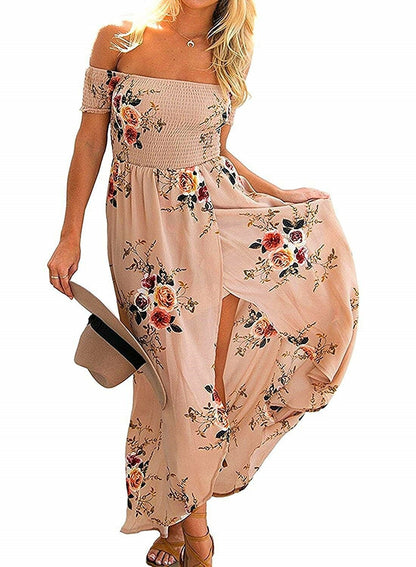 Floral Off-Shoulder Smocked Maxi Dress: Comfortable, Chic, and Vacation-Ready!