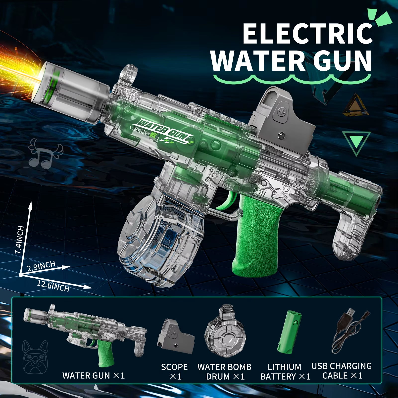 Exciting Automatic Electric Water Gun with Realistic Firing Sounds and Light Effects - Perfect for Summer Fun!
