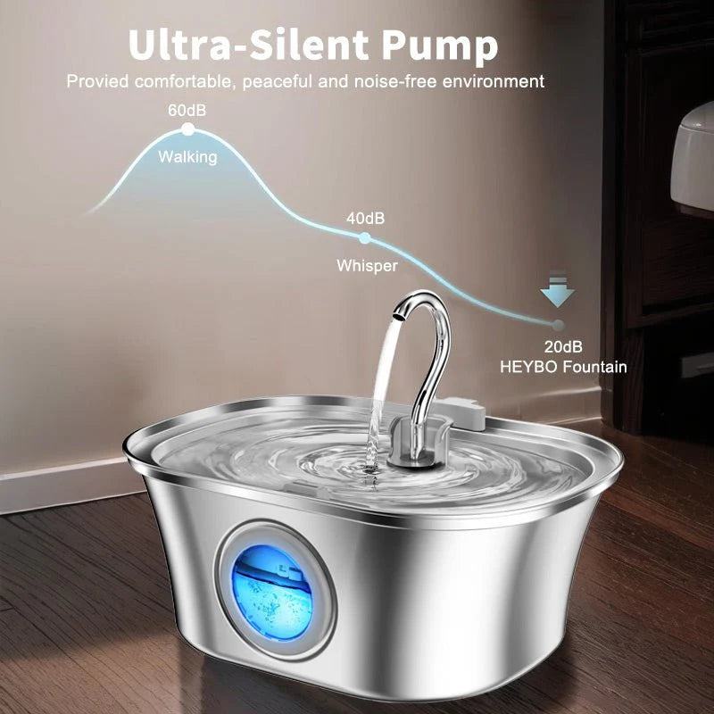 Elevate Your Pet's Hydration with the HEYBO 3.2L Automatic Stainless Steel Cat Water Fountain - Perfect for Cats and Small Dogs!