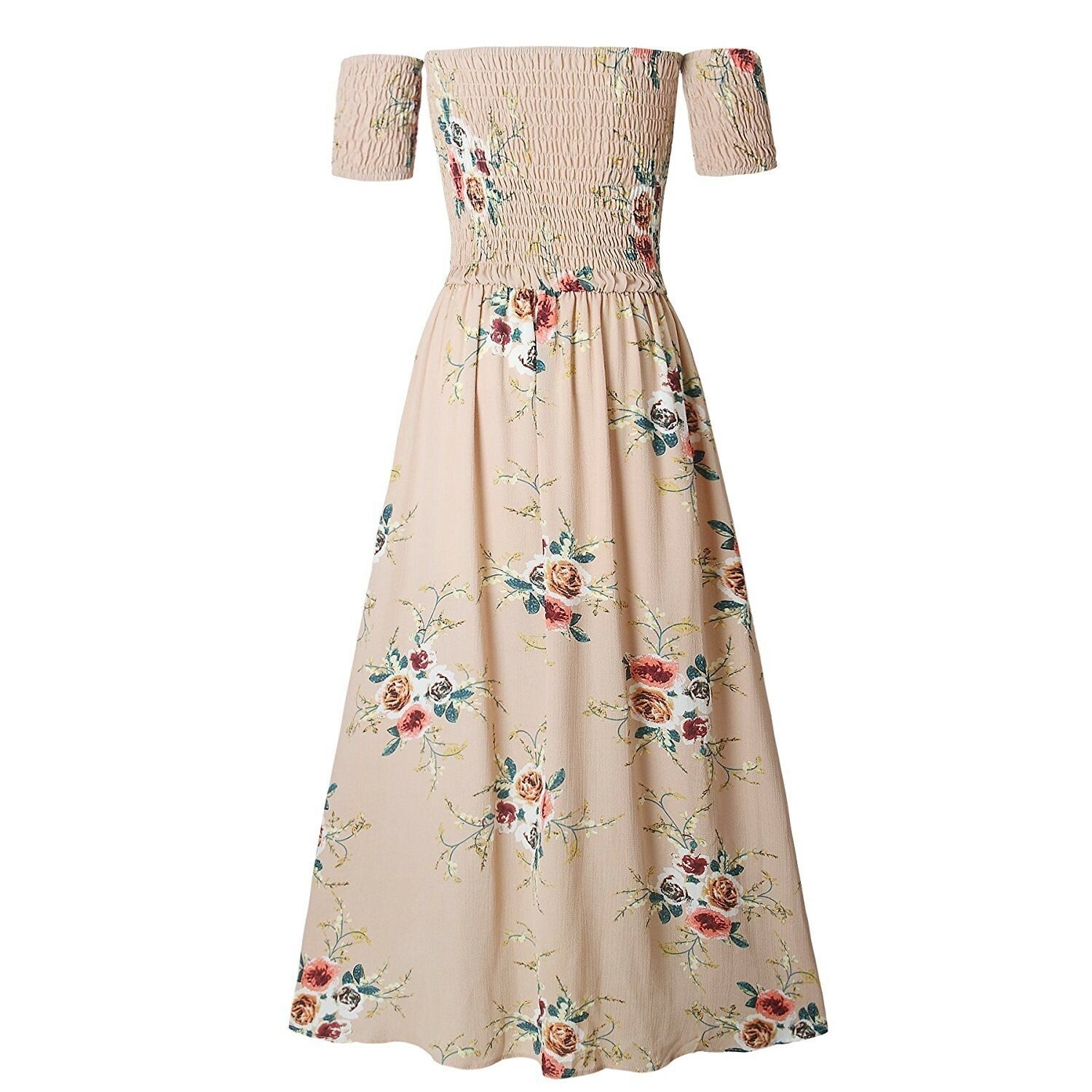 Floral Off-Shoulder Smocked Maxi Dress: Comfortable, Chic, and Vacation-Ready!