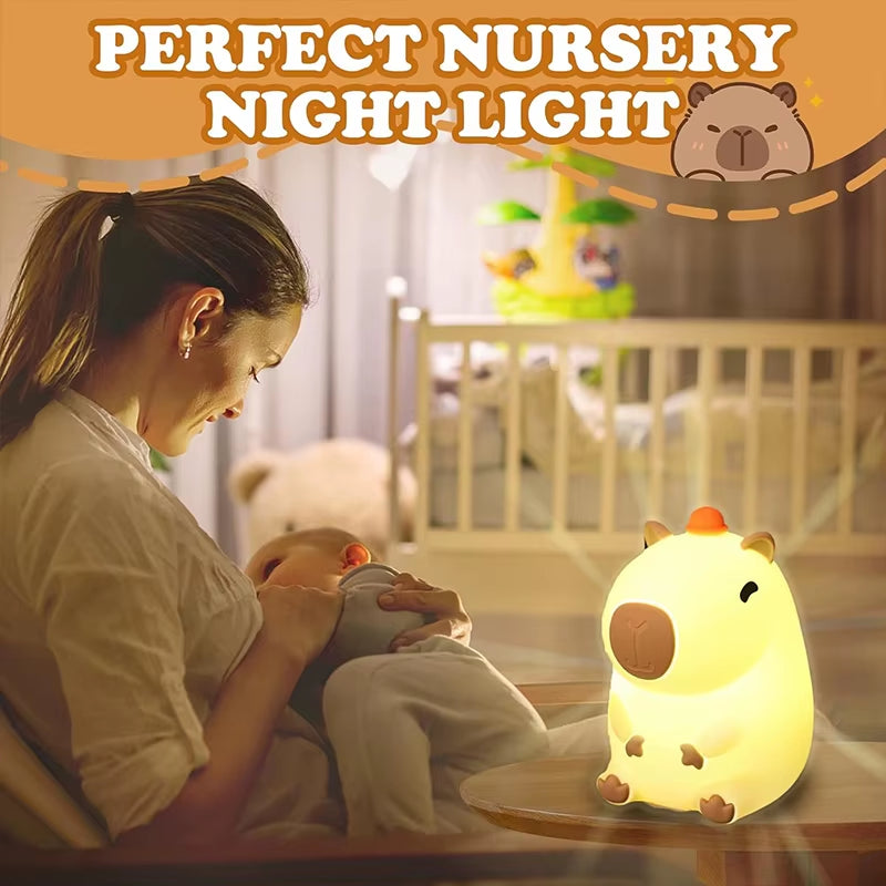 Charming Capybara Silicone Night Light - Rechargeable Touch Lamp for Kids' Peaceful Sleep