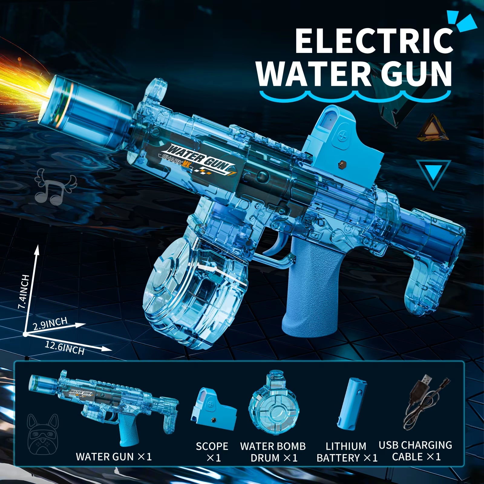 Exciting Automatic Electric Water Gun with Realistic Firing Sounds and Light Effects - Perfect for Summer Fun!
