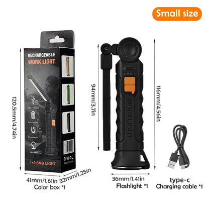 Illuminate Your Adventures with the 1-3PCS Rechargeable COB Work Light - Magnetic Base & 360° Rotation for Ultimate Convenience!