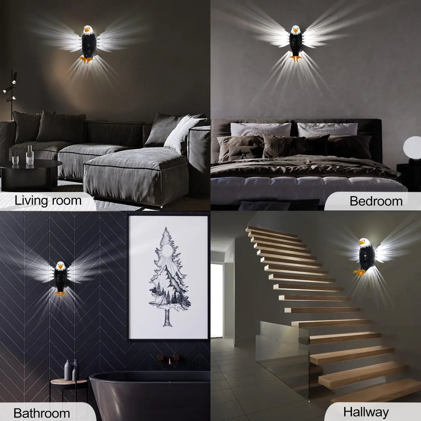 Illuminate Your Space with the Bald Eagle Wall Light - Stylish, Battery Operated Wall Mounted Eagle Lamp for Bedroom, Living Room, and Hallway