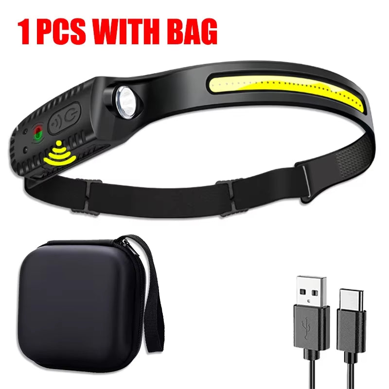 Powerful USB Rechargeable LED Sensor Headlamp - Perfect for Camping, Fishing, and Outdoor Adventures