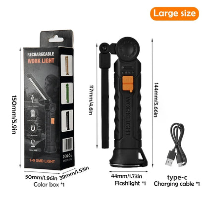 Illuminate Your Adventures with the 1-3PCS Rechargeable COB Work Light - Magnetic Base & 360° Rotation for Ultimate Convenience!