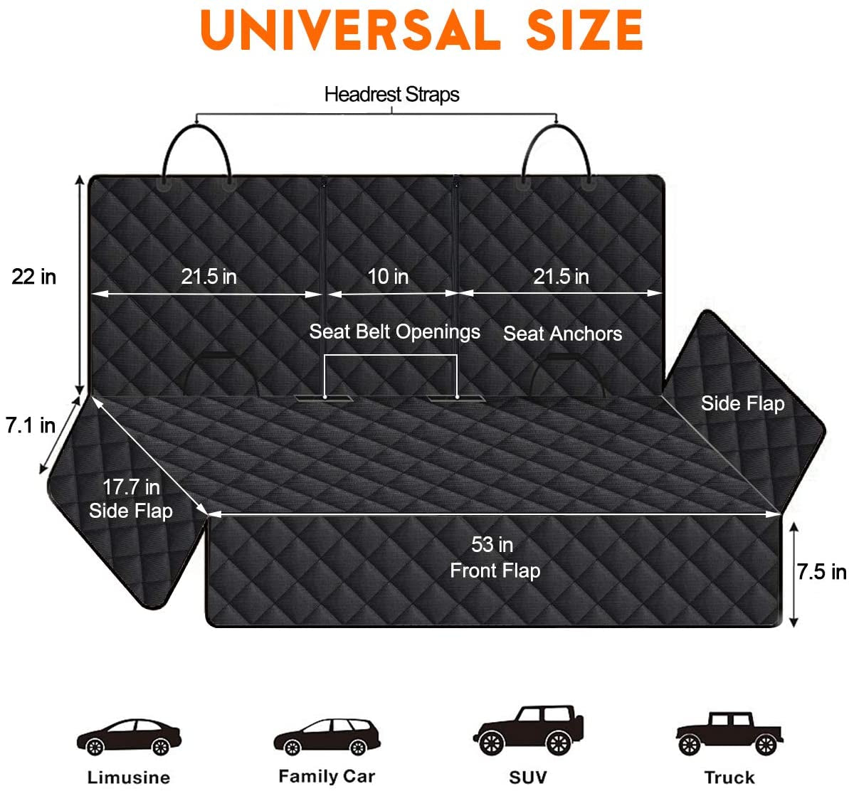 Ultimate Dog Car Seat Cover - Waterproof, Non-Slip Back Seat Protector for Dogs & Kids - Universal Fit for Cars, Trucks, SUVs - Black