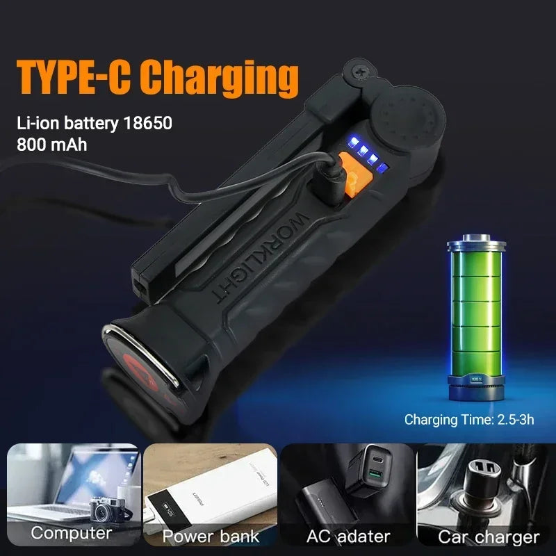 Illuminate Your Adventures with the 1-3PCS Rechargeable COB Work Light - Magnetic Base & 360° Rotation for Ultimate Convenience!