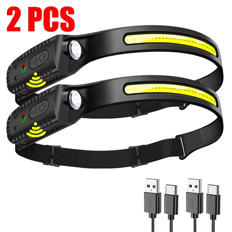 Powerful USB Rechargeable LED Sensor Headlamp - Perfect for Camping, Fishing, and Outdoor Adventures