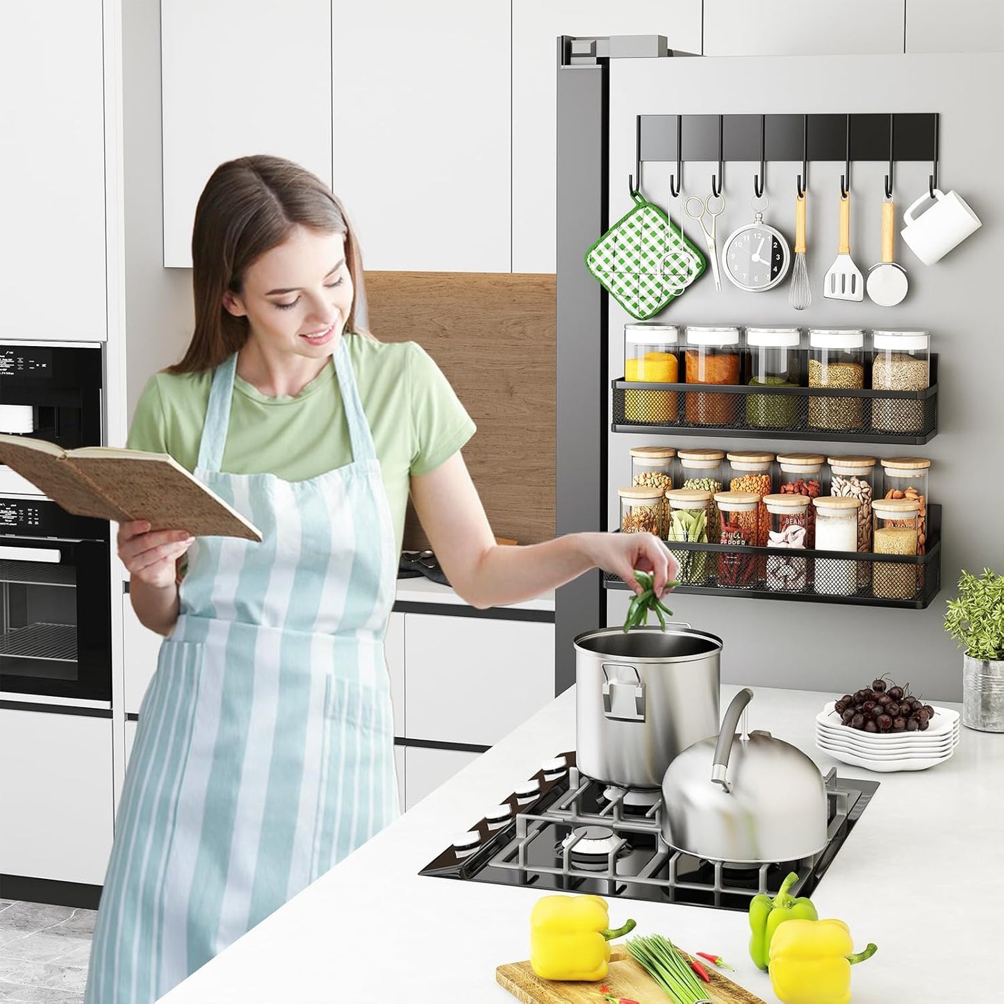 Transform Your Kitchen with Our Versatile Magnetic Spice Rack - 3 Pack Organizer with Hooks for Ultimate Convenience
