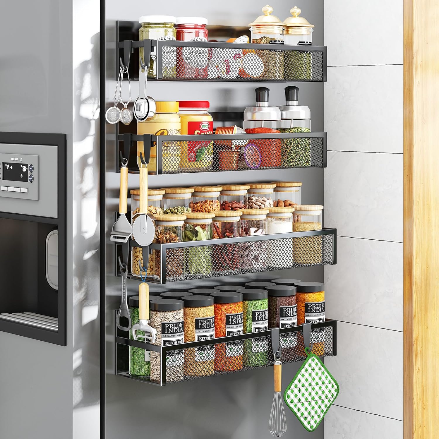 Transform Your Kitchen with Our Versatile Magnetic Spice Rack - 3 Pack Organizer with Hooks for Ultimate Convenience