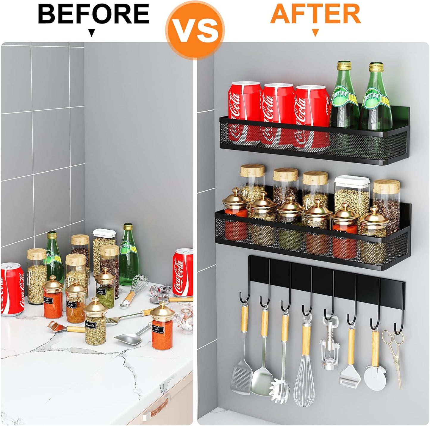 Transform Your Kitchen with Our Versatile Magnetic Spice Rack - 3 Pack Organizer with Hooks for Ultimate Convenience