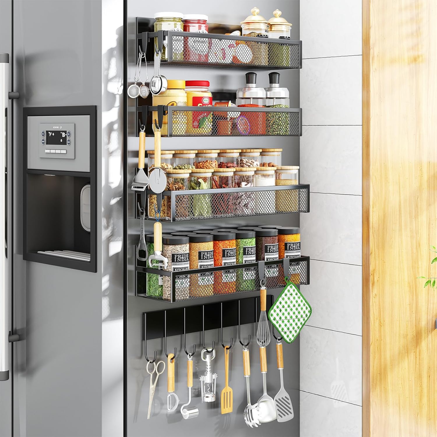 Transform Your Kitchen with Our Versatile Magnetic Spice Rack - 3 Pack Organizer with Hooks for Ultimate Convenience