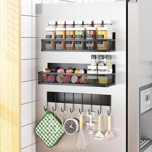 Transform Your Kitchen with Our Versatile Magnetic Spice Rack - 3 Pack Organizer with Hooks for Ultimate Convenience