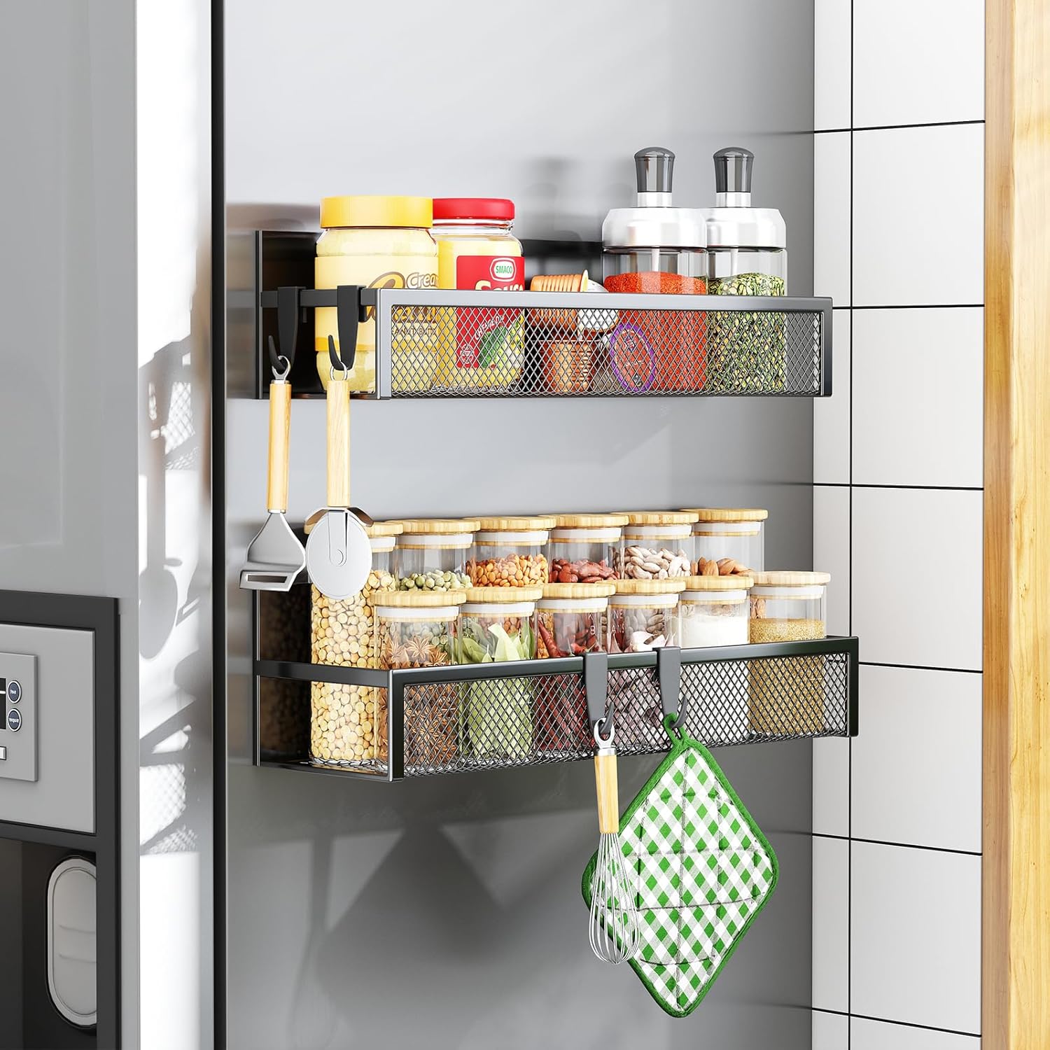 Transform Your Kitchen with Our Versatile Magnetic Spice Rack - 3 Pack Organizer with Hooks for Ultimate Convenience