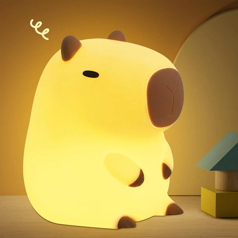 Charming Capybara Silicone Night Light - Rechargeable Touch Lamp for Kids' Peaceful Sleep