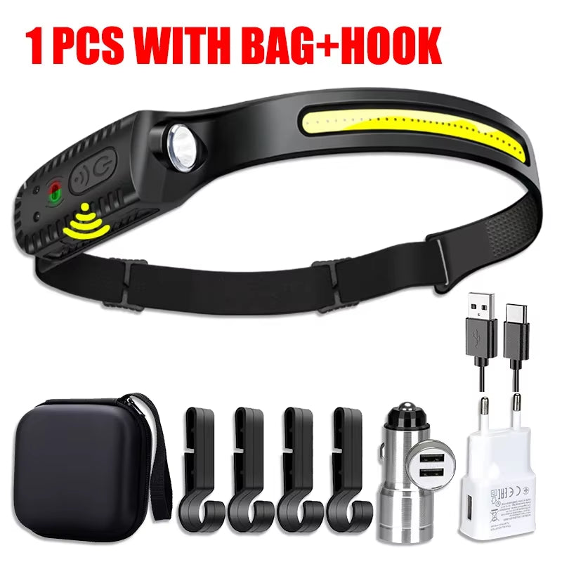 Powerful USB Rechargeable LED Sensor Headlamp - Perfect for Camping, Fishing, and Outdoor Adventures