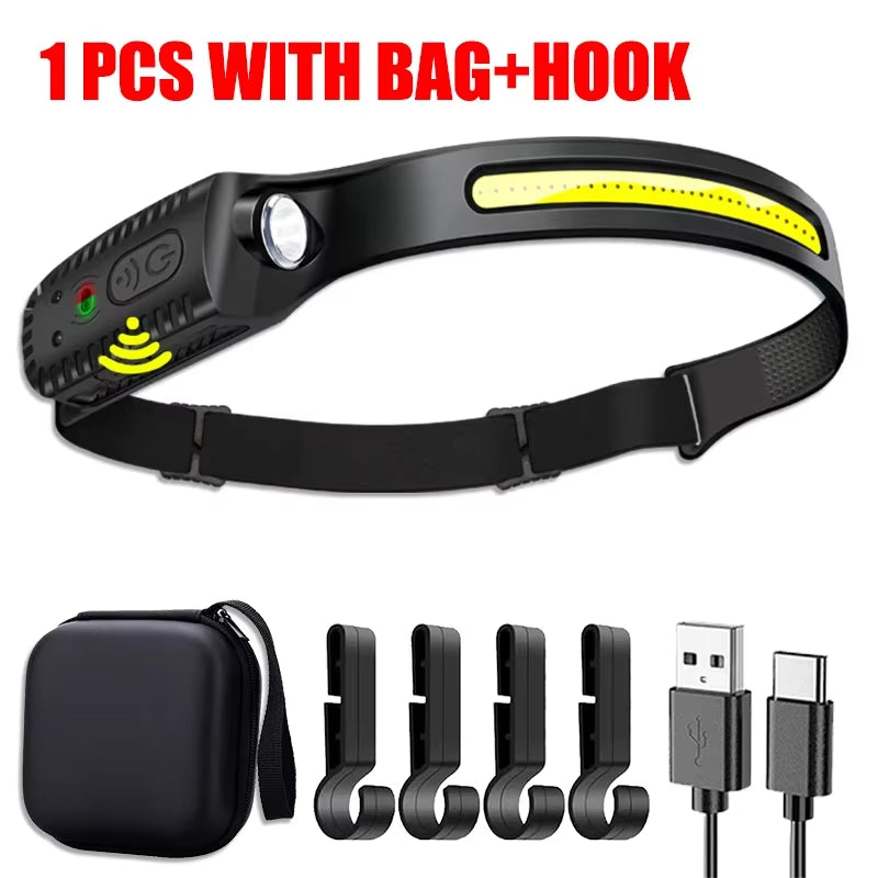 Powerful USB Rechargeable LED Sensor Headlamp - Perfect for Camping, Fishing, and Outdoor Adventures