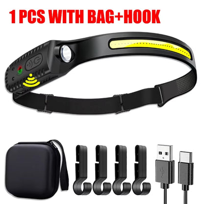 Powerful USB Rechargeable LED Sensor Headlamp - Perfect for Camping, Fishing, and Outdoor Adventures
