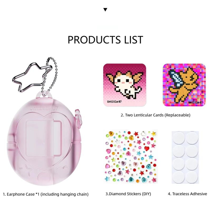 Charming Vintage Tamagotchi AirPods Case in Pink, Purple, and Silver with Star Keychain - A Fun and Durable Gift for Any Occasion!