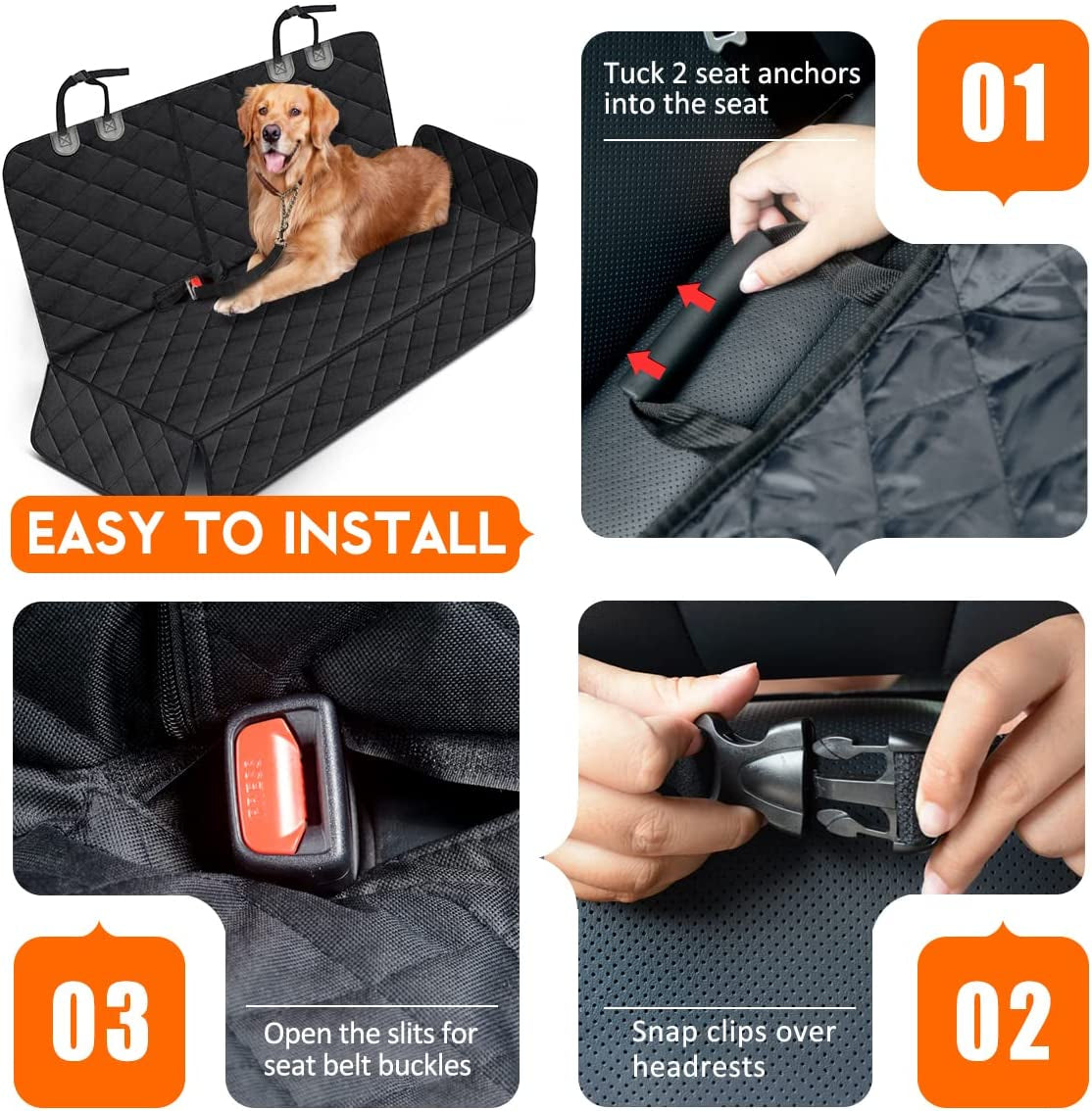 Ultimate Dog Car Seat Cover - Waterproof, Non-Slip Back Seat Protector for Dogs & Kids - Universal Fit for Cars, Trucks, SUVs - Black
