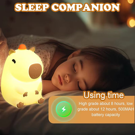 Charming Capybara Silicone Night Light - Rechargeable Touch Lamp for Kids' Peaceful Sleep