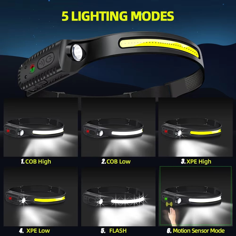 Powerful USB Rechargeable LED Sensor Headlamp - Perfect for Camping, Fishing, and Outdoor Adventures