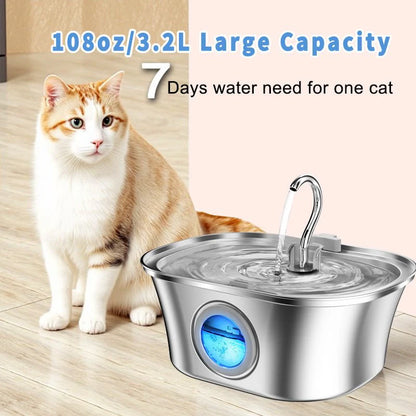 Elevate Your Pet's Hydration with the HEYBO 3.2L Automatic Stainless Steel Cat Water Fountain - Perfect for Cats and Small Dogs!