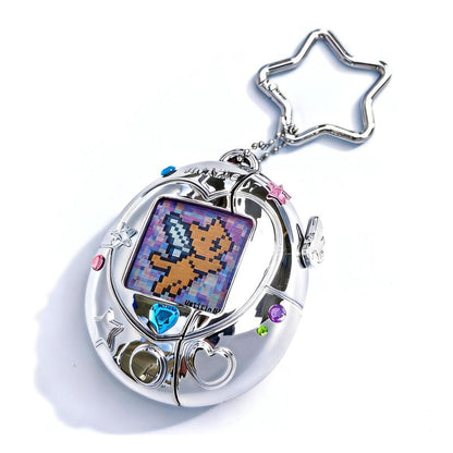 Charming Vintage Tamagotchi AirPods Case in Pink, Purple, and Silver with Star Keychain - A Fun and Durable Gift for Any Occasion!