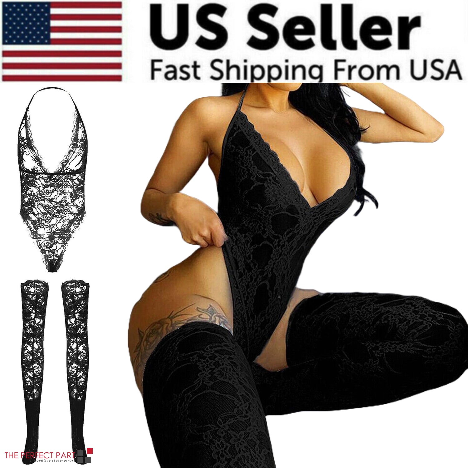 Indulge in Elegance: Women’s Lace Sexy Babydoll Lingerie Nightwear Bodysuit Dress in Plus Size