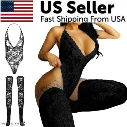 Indulge in Elegance: Women’s Lace Sexy Babydoll Lingerie Nightwear Bodysuit Dress in Plus Size