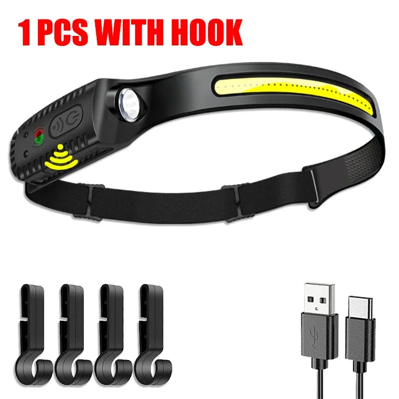 Powerful USB Rechargeable LED Sensor Headlamp - Perfect for Camping, Fishing, and Outdoor Adventures
