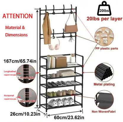 Stylish Multi-Functional Coat, Shoe, and Hat Rack - 60cm with Detachable Hooks for Effortless Home Organization