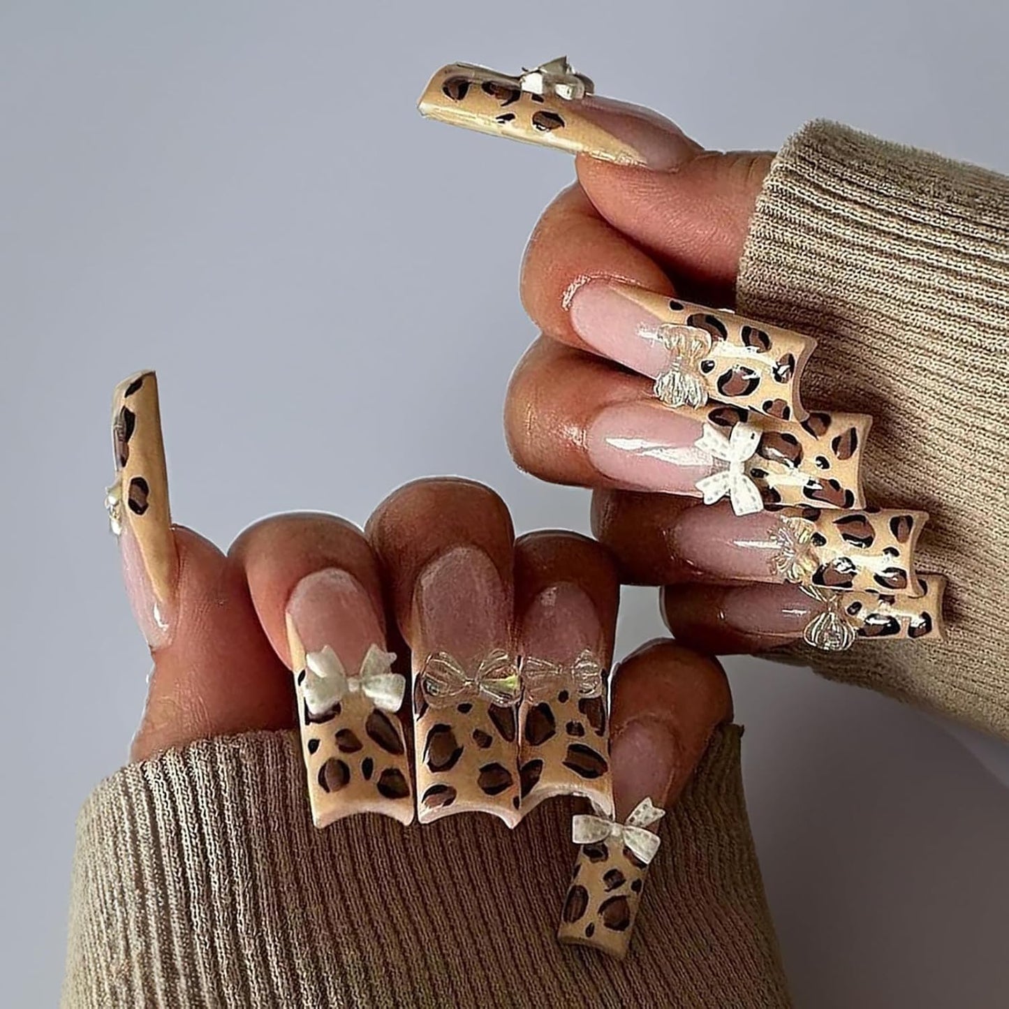 Long Press on Nails Navy Blue Coffin Fake Nails French Marble False Nails with Glitter Designs Rhinestones Glue on Nail Matte Stick on Artificial Nails for Women 24Pcs