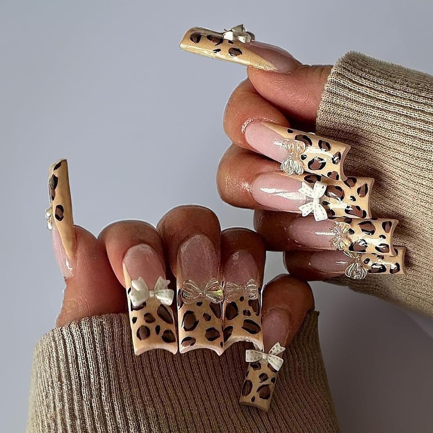 Long Press on Nails Navy Blue Coffin Fake Nails French Marble False Nails with Glitter Designs Rhinestones Glue on Nail Matte Stick on Artificial Nails for Women 24Pcs