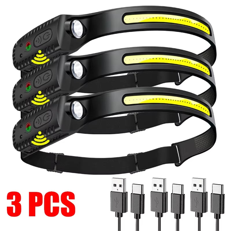 Powerful USB Rechargeable LED Sensor Headlamp - Perfect for Camping, Fishing, and Outdoor Adventures