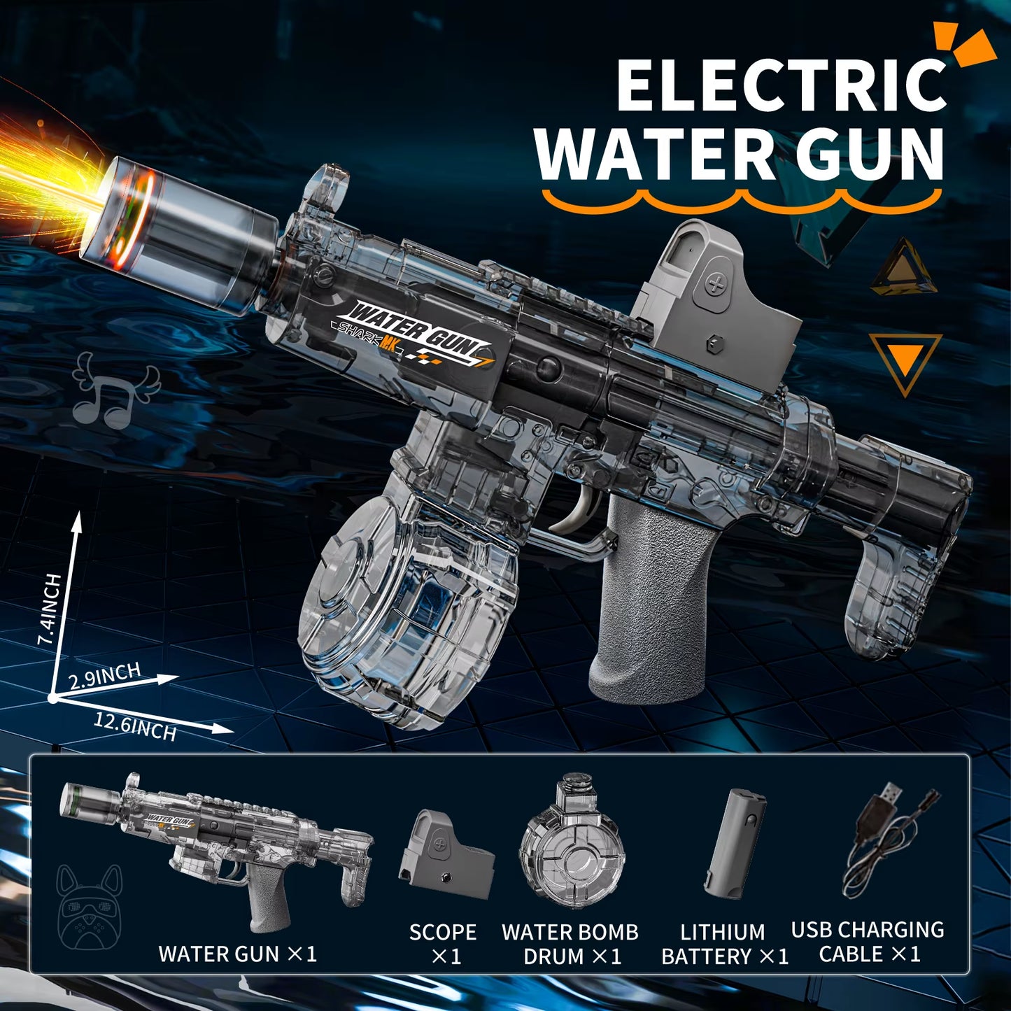 Exciting Automatic Electric Water Gun with Realistic Firing Sounds and Light Effects - Perfect for Summer Fun!