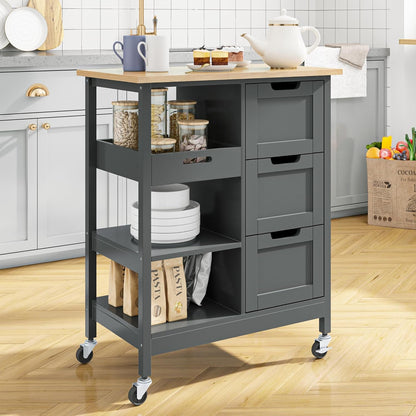 Versatile White Kitchen Island Cart on Wheels with Solid Wood Top and Ample Storage - Perfect for Dining and Entertaining