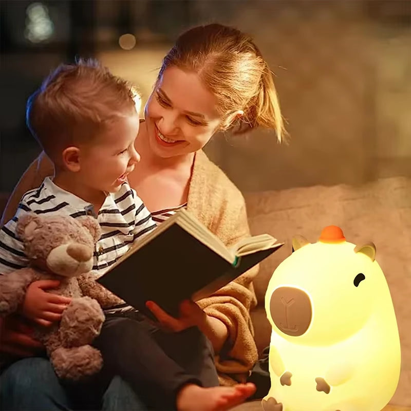 Charming Capybara Silicone Night Light - Rechargeable Touch Lamp for Kids' Peaceful Sleep