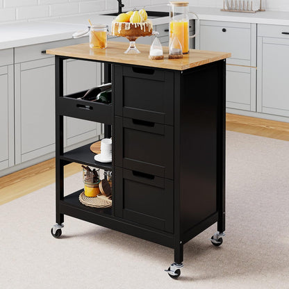 Versatile White Kitchen Island Cart on Wheels with Solid Wood Top and Ample Storage - Perfect for Dining and Entertaining