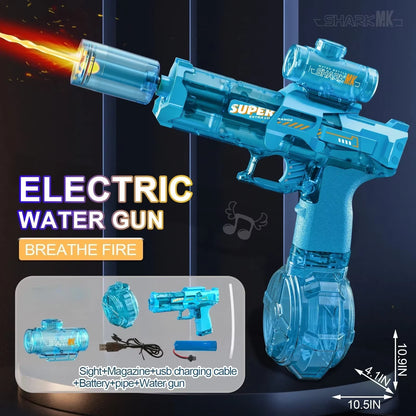 Exciting Automatic Electric Water Gun with Realistic Firing Sounds and Light Effects - Perfect for Summer Fun!
