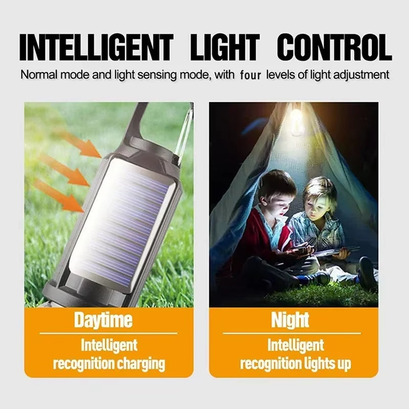 Illuminate Your Adventures: LED Solar Camping Lights - USB Rechargeable Vintage Lantern with Hooks for Outdoor Fun