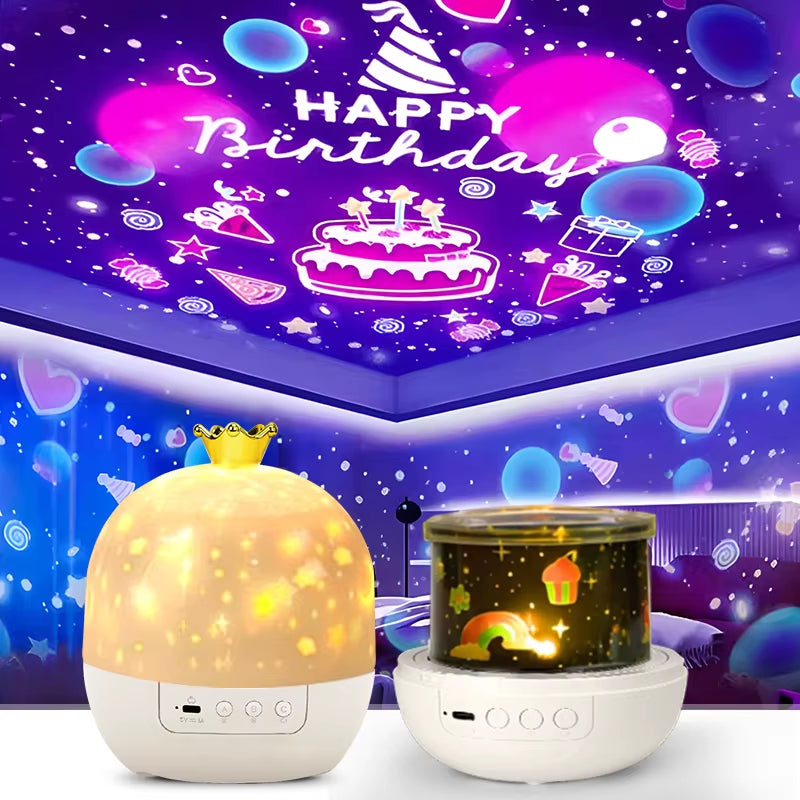 Enchanting Crown Star Light Projector - Magical Rotating Ceiling Night Lamp for Kids' Bedrooms - Perfect Birthday Gift with Themed Film Sheets