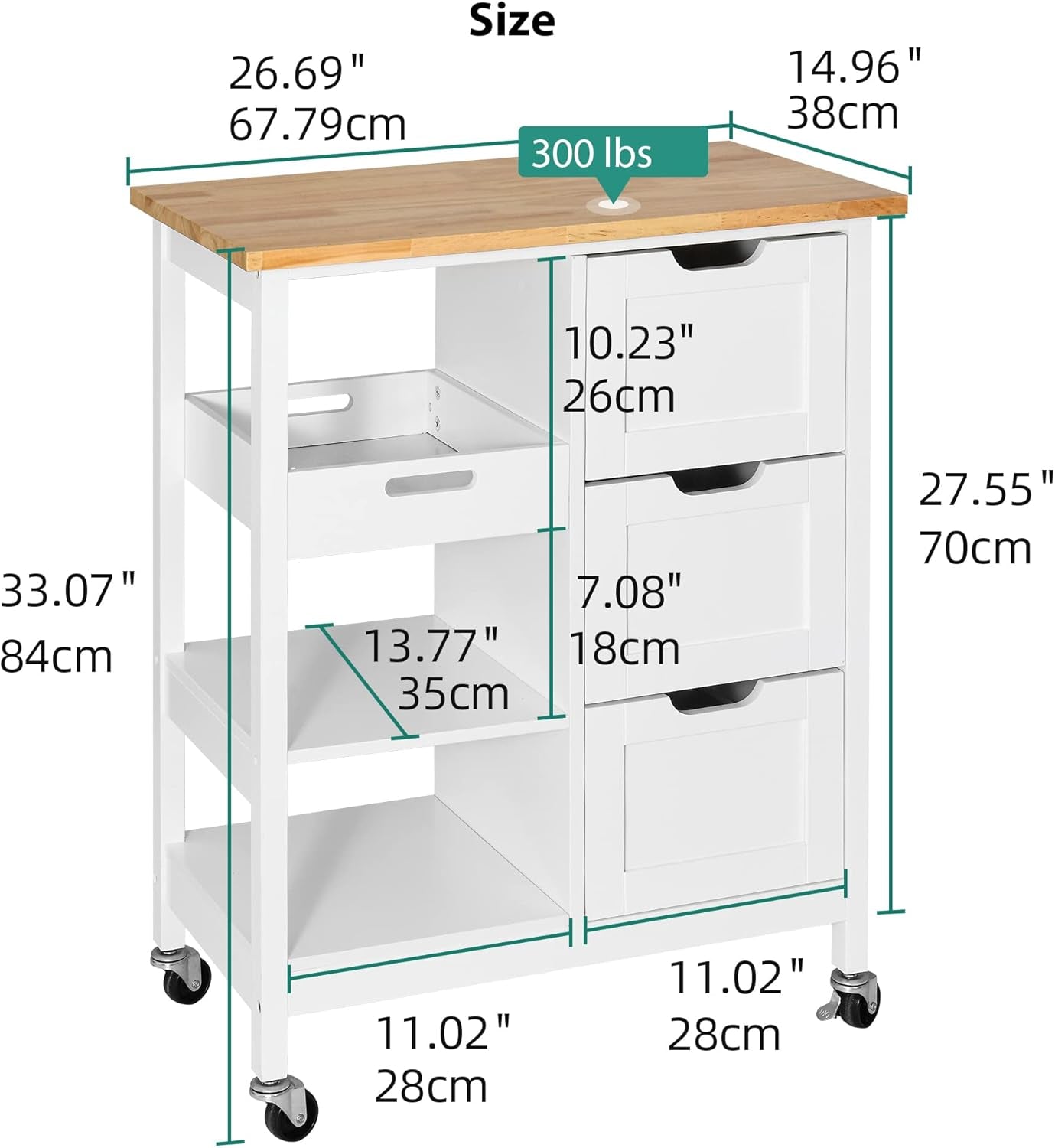 Versatile White Kitchen Island Cart on Wheels with Solid Wood Top and Ample Storage - Perfect for Dining and Entertaining