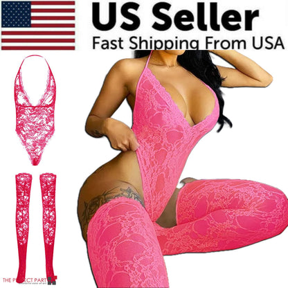 Indulge in Elegance: Women’s Lace Sexy Babydoll Lingerie Nightwear Bodysuit Dress in Plus Size